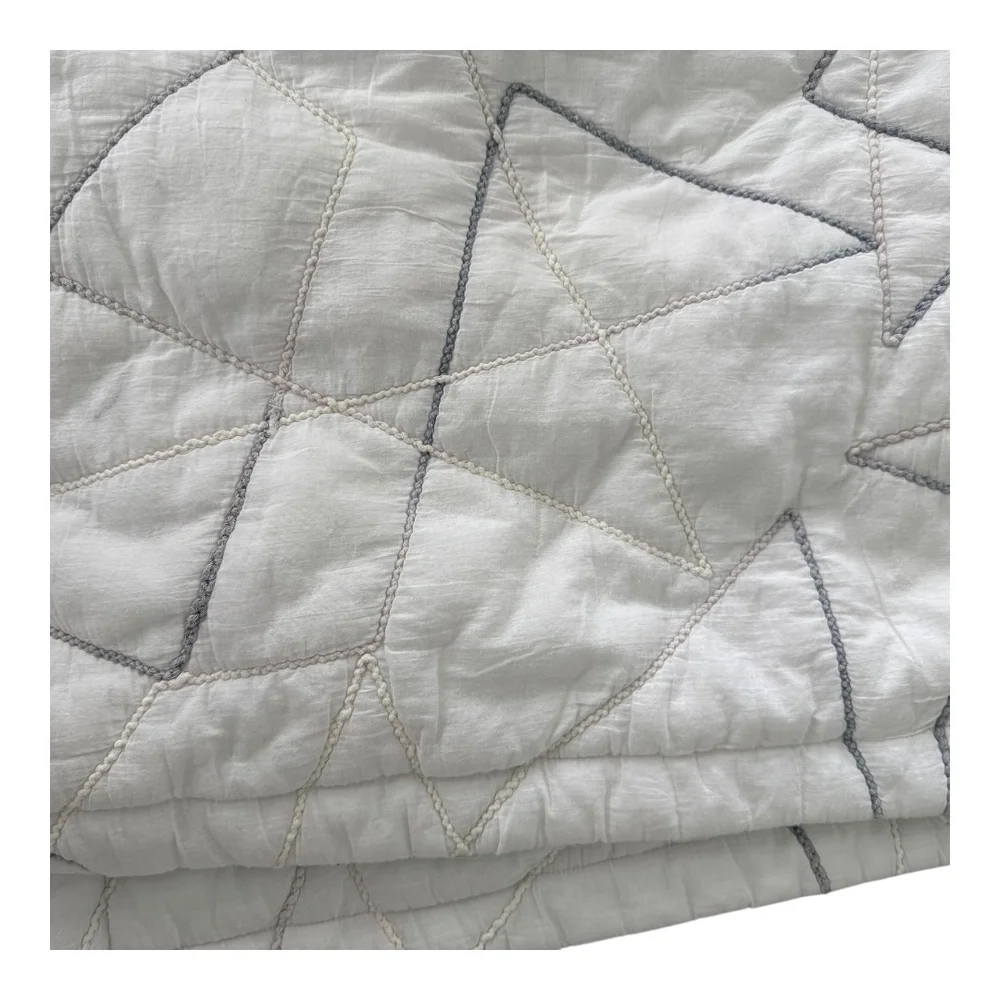 MICHAEL AMINI White Modern Geometric Minimalist Geometric Quilted Pillow Shams